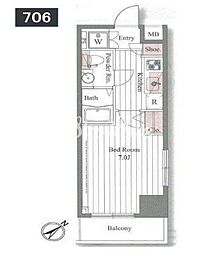 JR京浜東北・根岸線 大森駅 徒歩4分の賃貸マンション 7階1Kの間取り