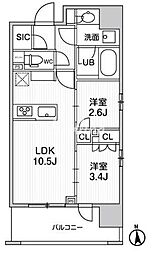 都営大江戸線 新御徒町駅 徒歩1分の賃貸マンション 6階2LDKの間取り
