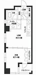 東京メトロ有楽町線 新富町駅 徒歩5分の賃貸マンション 9階1LDKの間取り