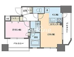 東京メトロ日比谷線 八丁堀駅 徒歩5分の賃貸マンション 9階1LDKの間取り