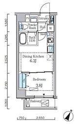 東京メトロ東西線 門前仲町駅 徒歩6分の賃貸マンション 4階1DKの間取り