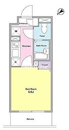 東京臨海高速鉄道りんかい線 大井町駅 徒歩9分の賃貸マンション 4階1Kの間取り