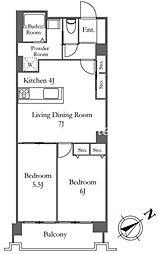 東京メトロ南北線 六本木一丁目駅 徒歩6分の賃貸マンション 15階2LDKの間取り