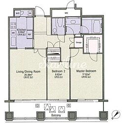 東京メトロ千代田線 赤坂駅 徒歩6分の賃貸マンション 28階2LDKの間取り
