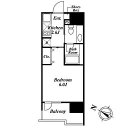 東急目黒線 不動前駅 徒歩7分の賃貸マンション 6階1Kの間取り