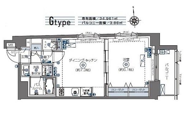 東京都新宿区左門町(賃貸マンション1DK・13階・34.96㎡)の写真 その2