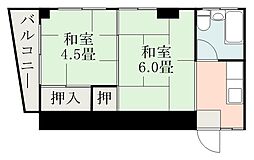 鹿児島市電1系統 武之橋駅 徒歩5分の賃貸マンション 4階2Kの間取り