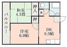 楠ケ台荘 2DKの間取図画像