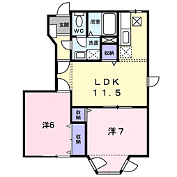 JR鹿児島本線 川内駅 バス10分 育英小入口下車 徒歩2分の賃貸アパート 1階2LDKの間取り