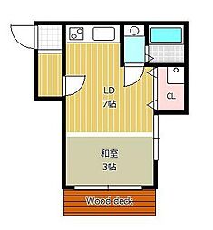 鹿児島市電1系統 鴨池駅 徒歩7分の賃貸マンション 1階ワンルームの間取り