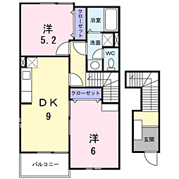 JR鹿児島本線 湯之元駅 徒歩17分の賃貸アパート 2階2DKの間取り