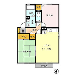 ミーメゾンB棟 2LDKの間取図画像