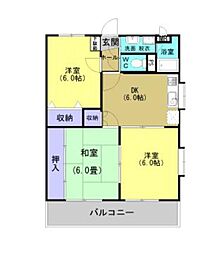 鹿児島市電2系統 桜島桟橋通駅 長田神社下下車 徒歩10分の賃貸マンション 5階3DKの間取り
