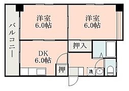 JR鹿児島本線 鹿児島中央駅 徒歩8分の賃貸マンション 5階2DKの間取り