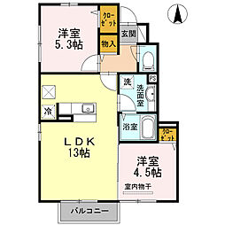 JR鹿児島本線 川内駅 徒歩24分の賃貸アパート 1階2LDKの間取り