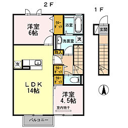 JR鹿児島本線 川内駅 徒歩24分の賃貸アパート 2階2LDKの間取り