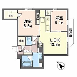鹿児島市電1系統 上塩屋駅 徒歩5分の賃貸マンション 1階2LDKの間取り