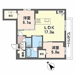 鹿児島市電1系統 上塩屋駅 徒歩5分の賃貸マンション 2階2LDKの間取り