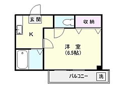 鹿児島市電1系統 荒田八幡駅 徒歩5分の賃貸マンション 2階1Kの間取り