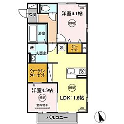 JR指宿枕崎線 二月田駅 徒歩30分の賃貸アパート 2階2LDKの間取り