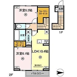 JR九州新幹線 川内駅 徒歩15分の賃貸アパート 2階2LDKの間取り