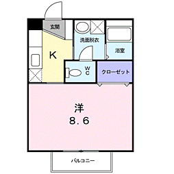 JR鹿児島本線 川内駅 バス6分 中越通り下車 徒歩3分の賃貸アパート 2階1Kの間取り