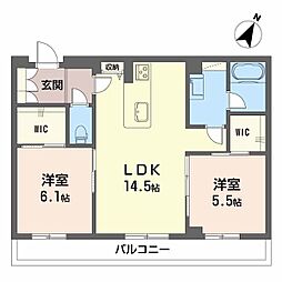 JR指宿枕崎線 郡元駅 徒歩28分の賃貸マンション 2階2LDKの間取り