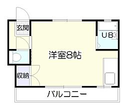 鹿児島市電1系統 騎射場駅 徒歩7分の賃貸マンション 3階ワンルームの間取り