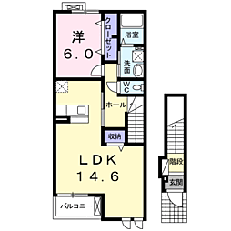 JR指宿枕崎線 谷山駅 バス23分 谷下車 徒歩2分の賃貸アパート 2階1LDKの間取り
