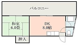 鹿児島市電1系統 二中通駅 徒歩5分の賃貸マンション 3階1DKの間取り
