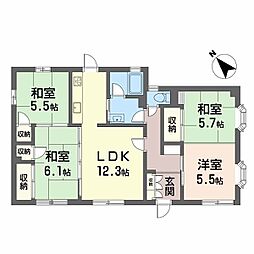 鹿児島市電1系統 笹貫駅 亀ヶ原下車 徒歩13分の賃貸アパート 1階4LDKの間取り