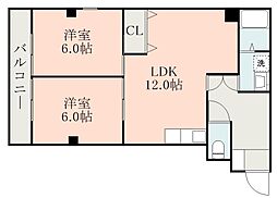 鹿児島市電1系統 騎射場駅 徒歩9分の賃貸マンション 2階3LDKの間取り