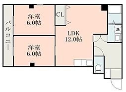 鹿児島市電1系統 騎射場駅 徒歩9分の賃貸マンション 3階2LDKの間取り