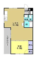 鹿児島市電1系統 新屋敷駅 徒歩3分の賃貸マンション 4階1LDKの間取り