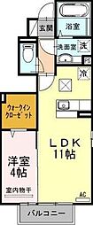 鹿児島市電1系統 谷山駅 希望ケ丘東口バス停下車 徒歩11分の賃貸アパート 1階1LDKの間取り
