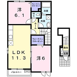 JR鹿児島本線 鹿児島中央駅 バス30分 仁田尾下車 徒歩6分の賃貸アパート 2階2LDKの間取り