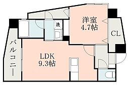 鹿児島市電1系統 二中通駅 徒歩7分の賃貸マンション 4階1LDKの間取り