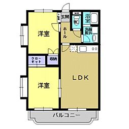 JR鹿児島本線 広木駅 堀之内（田上）下車 3.4kmの賃貸マンション 3階2LDKの間取り