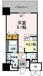 鹿児島市電2系統 鹿児島中央駅前駅 上之園町下車 徒歩7分の賃貸マンション 5階ワンルームの間取り