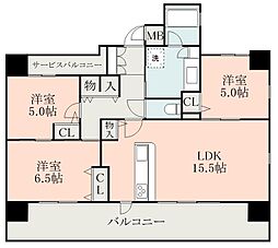 鹿児島市電2系統 高見橋駅 徒歩3分の賃貸マンション 3階3LDKの間取り
