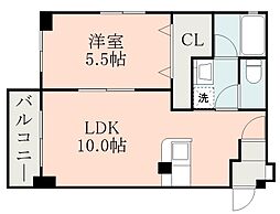 鹿児島市電1系統 二中通駅 徒歩2分の賃貸マンション 2階1LDKの間取り