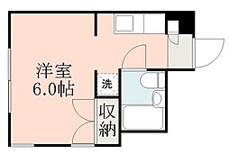 鹿児島市電1系統 二中通駅 二中通下車 徒歩5分の賃貸マンション 5階ワンルームの間取り