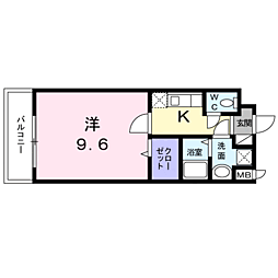鹿児島市電1系統 荒田八幡駅 徒歩7分の賃貸マンション 3階1Kの間取り
