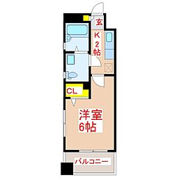 鹿児島市電1系統 新屋敷駅 徒歩10分の賃貸マンション 3階1Kの間取り