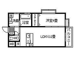 鹿児島市電2系統 高見橋駅 西田橋下車 徒歩7分の賃貸マンション 3階1LDKの間取り