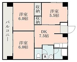 鹿児島市電1系統 笹貫駅 徒歩5分の賃貸マンション 2階3DKの間取り