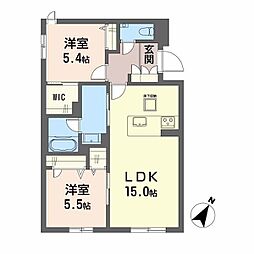 JR鹿児島本線 鹿児島駅 徒歩12分の賃貸マンション 1階2LDKの間取り