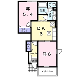 JR鹿児島本線 川内駅 バス13分 育英小入口下車 徒歩7分の賃貸アパート 1階2DKの間取り