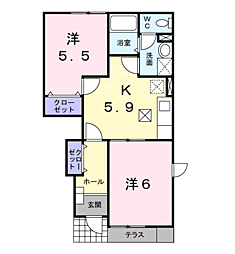 リバーロードY1 2Kの間取図画像