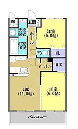 JR鹿児島本線 川内駅 徒歩19分の賃貸マンション 1階2LDKの間取り